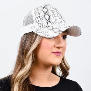C.C White Snakeskin PonyCap